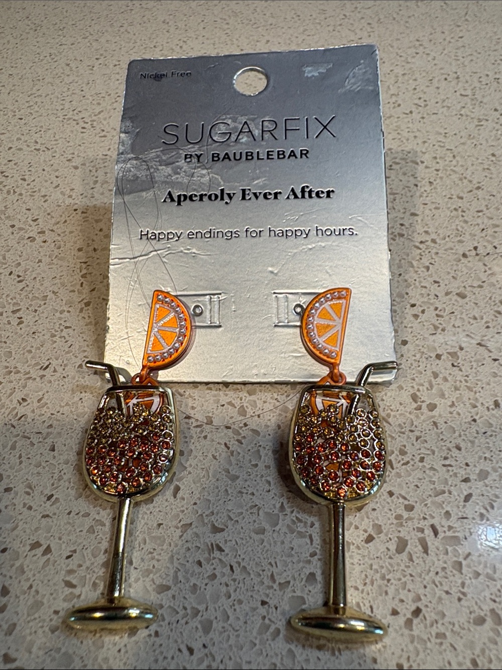 Sugarfix by Baublebar NWT Orange & Gold Rhinestone Stud Drop Earrings
